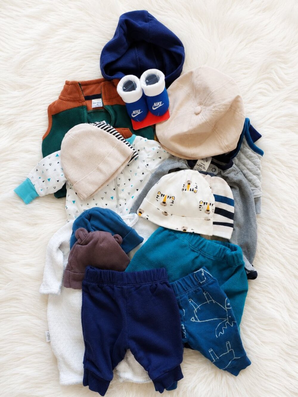 Baby Boy Onesies Pants Vest Cap Bundle SZ NB & 0-3 Months